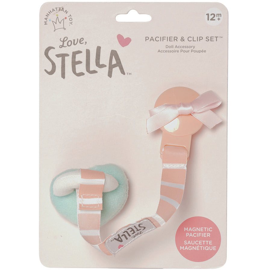 doll pacifier and clip set on backer card packaging.