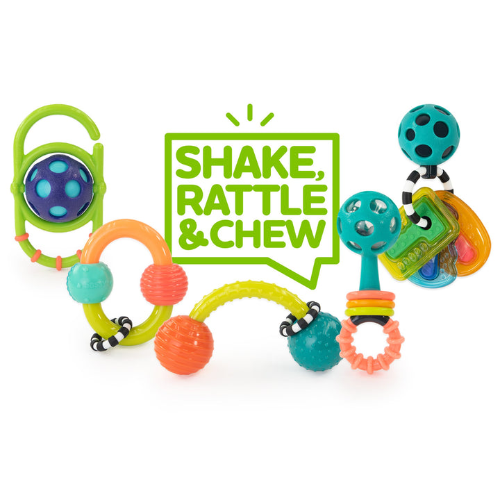 set of 5 sensory toys: rattles and teethers