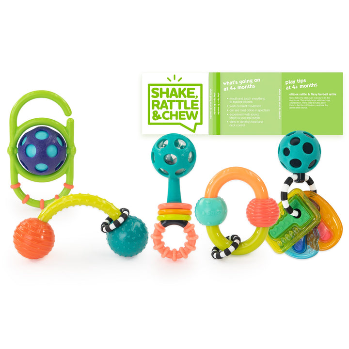 set of 5 sensory toys: rattles and teethers