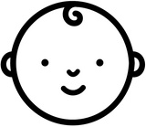 Black and white baby head icon